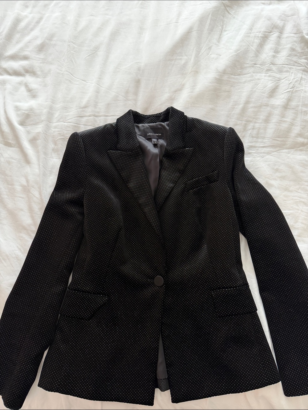 Black Textured Single-Button Blazer with Notch Lapel